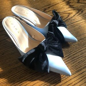 Zara blue bow tie leather kitten heels